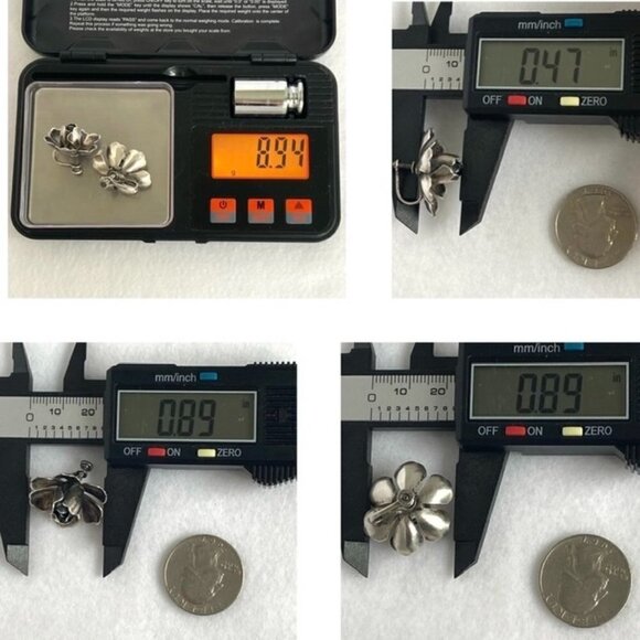 VTG Sterling Silver 925 0.89" 3D Oxidized Layered Flower Screw Back Earrings 8g - Picture 10 of 16